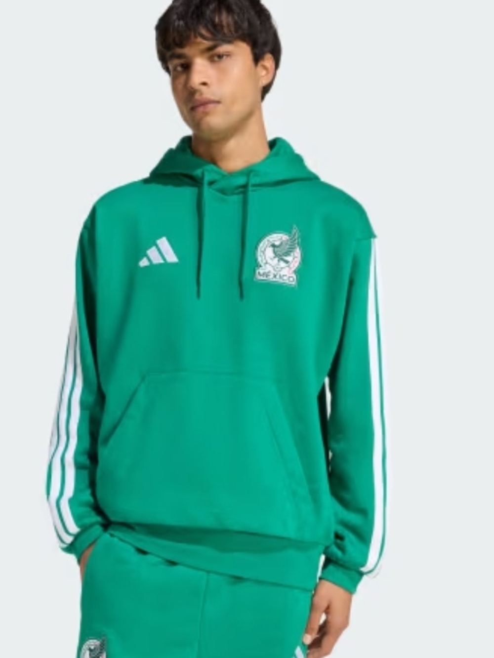 adidas Green Mexico Crest Hoodie with White Stripes